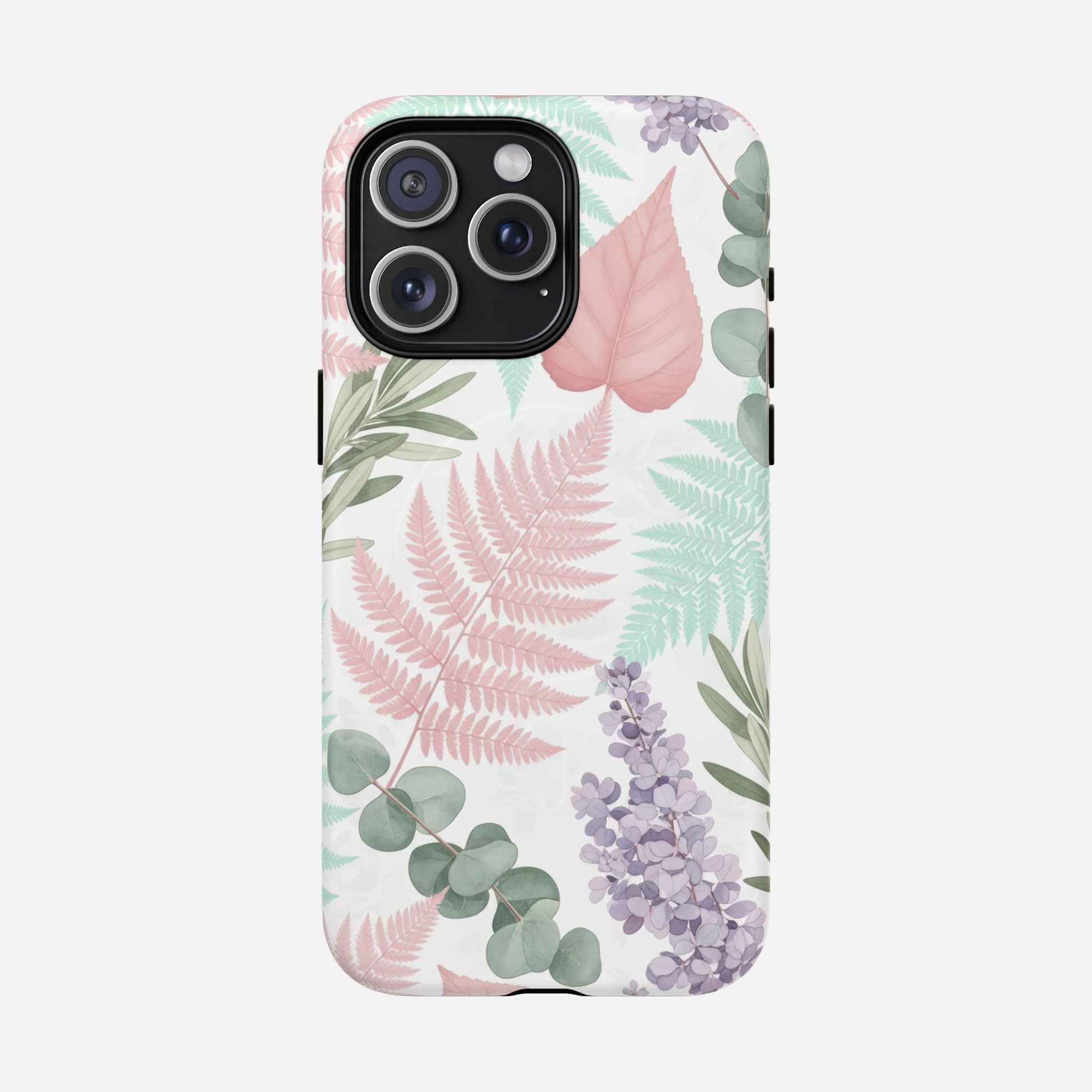 Floral Fern Tough Magnetic Phone Case — Pastel Leaves Protective Cover iPhone 15 Pro Max Matte Phone Case
