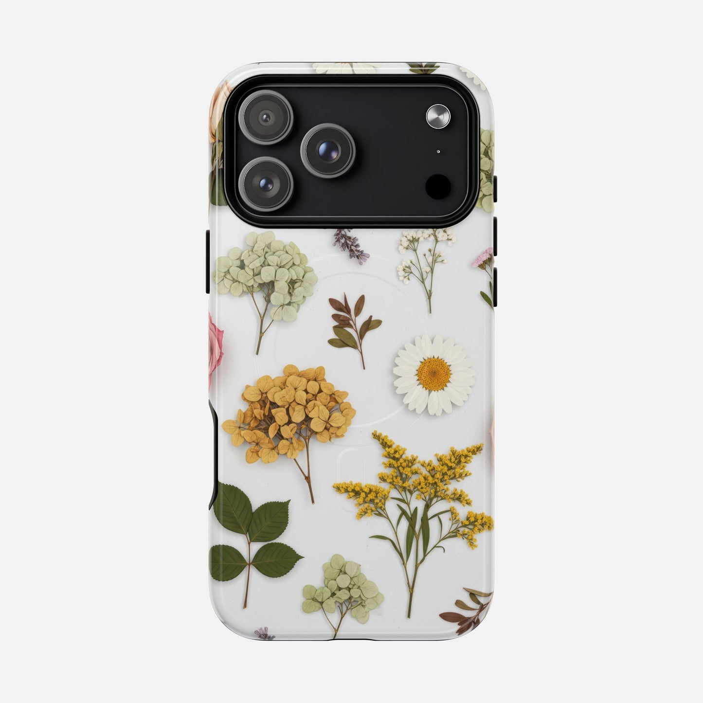 Floral Pressed Flower Tough Magnetic Phone Case — Botanical Dried Flowers Design iPhone 17 Pro Max Glossy Phone Case