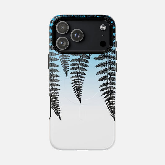 Fern Silhouette Magnetic Phone Case — Blue Ombre Tough Protective Case iPhone 17 Pro Max Glossy Phone Case