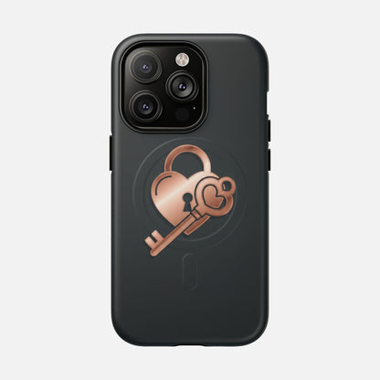 Rose Gold Lock & Key Design iPhone Case — Tough Magnetic | MagSafe Compatible