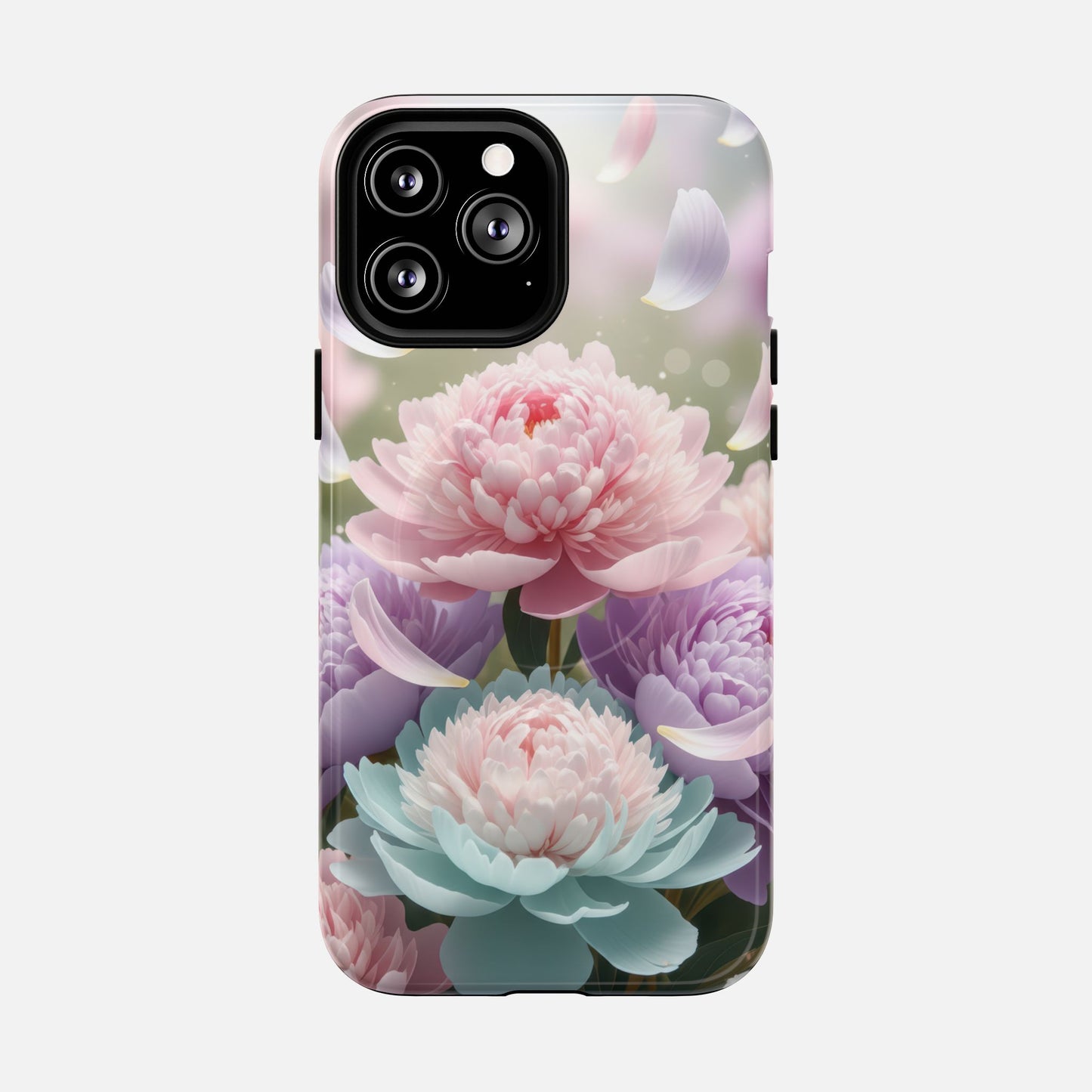 Floral Peony Tough Magnetic Phone Case — Pastel Peony Garden Protective Cover iPhone 13 Pro Max Glossy Phone Case