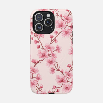 Pink Cherry Blossom iPhone Case — Tough Magnetic | MagSafe Compatible