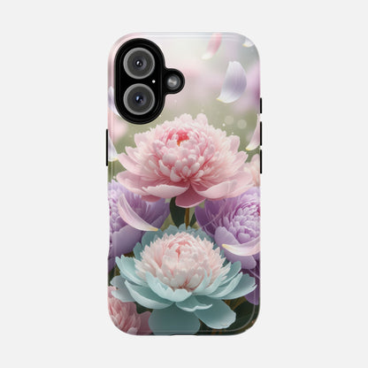 Floral Peony Tough Magnetic Phone Case — Pastel Peony Garden Protective Cover iPhone 16 Glossy Phone Case