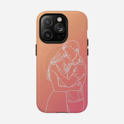 Romantic Outline Couple Tough Magnetic Phone Case — Protective iPhone Cover for Couples, Anniversary & Valentine’s Gift iPhone 14 Pro Glossy Phone Case