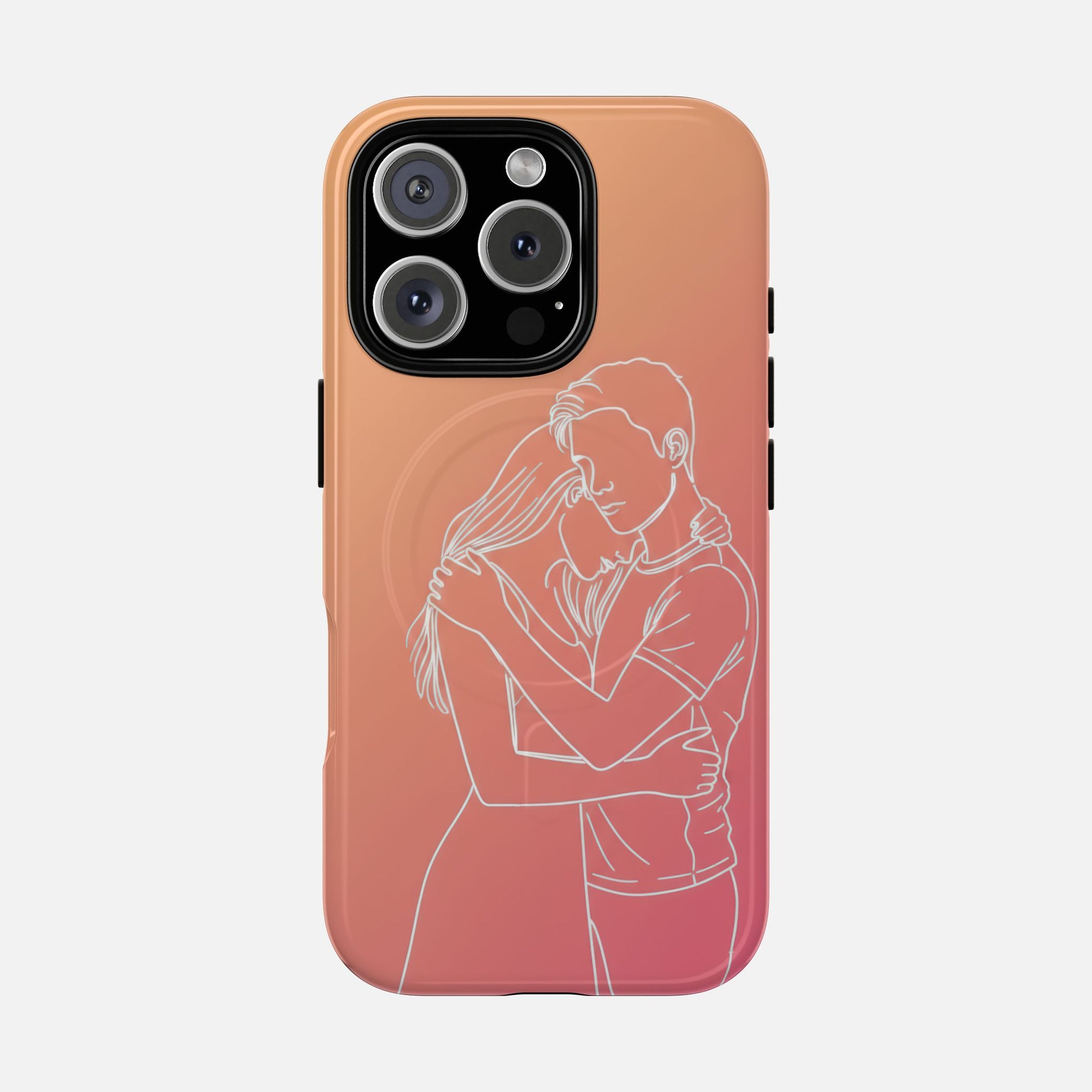 Romantic Outline Couple Tough Magnetic Phone Case — Protective iPhone Cover for Couples, Anniversary & Valentine’s Gift iPhone 16 Pro Glossy Phone Case