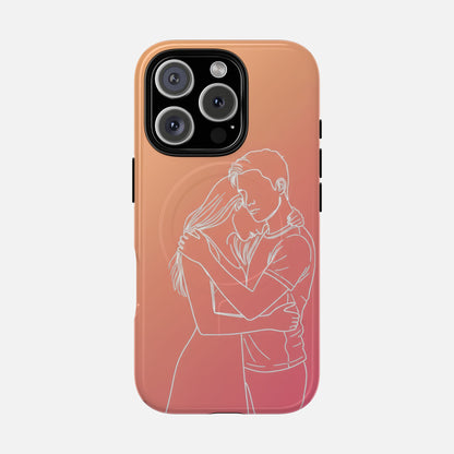 Romantic Outline Couple Tough Magnetic Phone Case — Protective iPhone Cover for Couples, Anniversary & Valentine’s Gift iPhone 16 Pro Glossy Phone Case