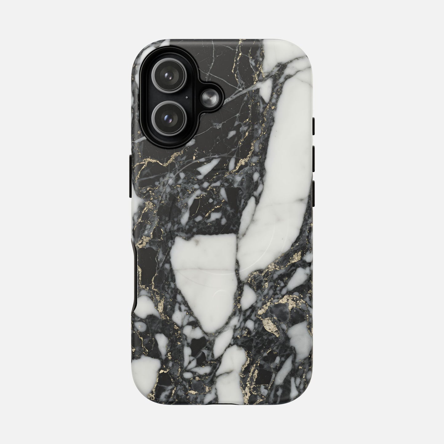 Black and white marble phone case with gold veining, modern stylish design