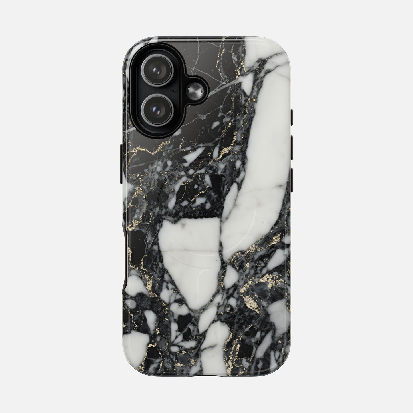 Black and white marble phone case with gold veining, modern luxury design