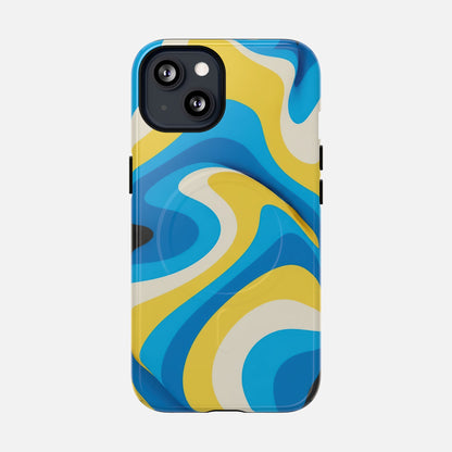 Blue & Yellow Abstract Swirl iPhone Case — Tough Magnetic | MagSafe Compatible