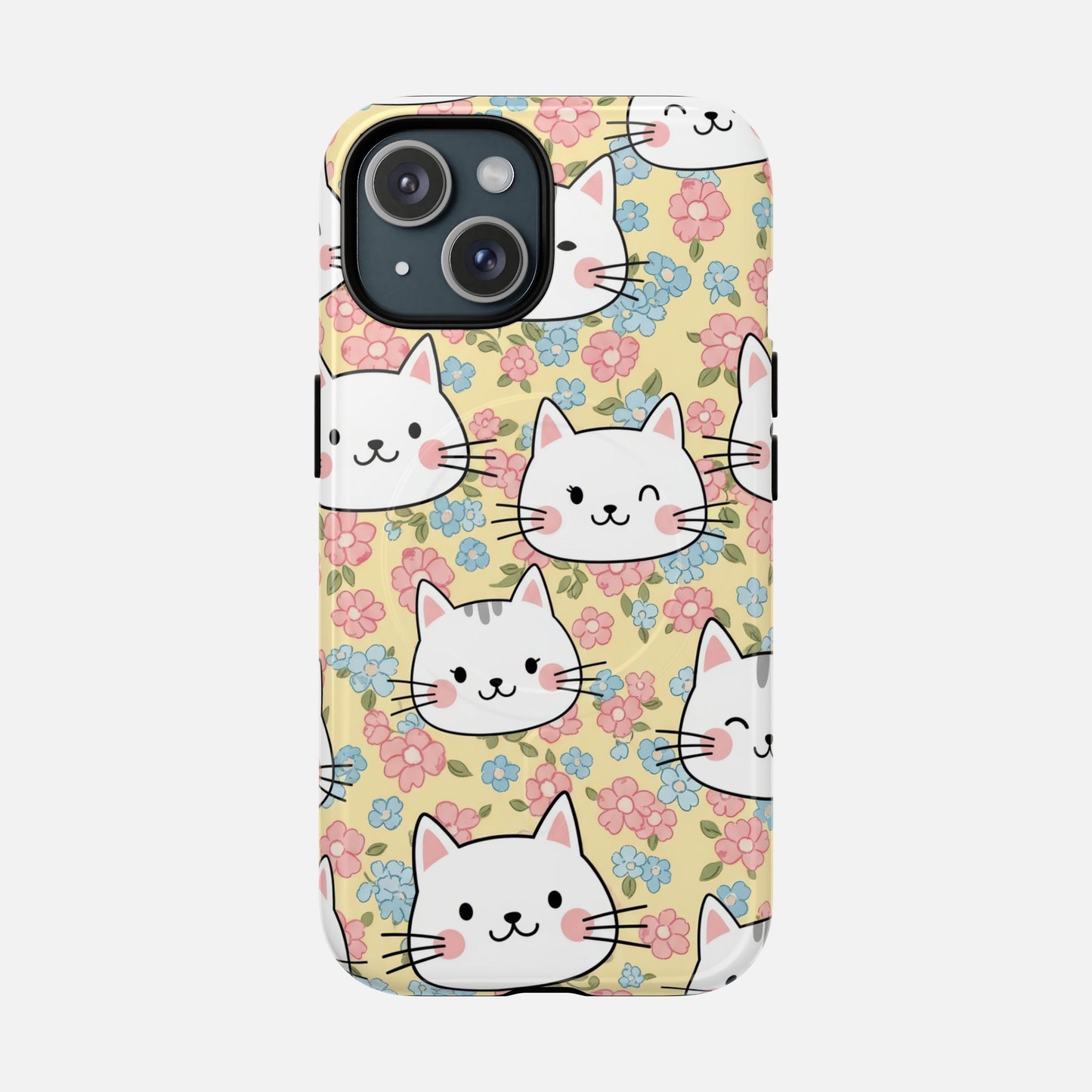 Cute Floral Cat iPhone Case — Tough Magnetic | MagSafe Compatible