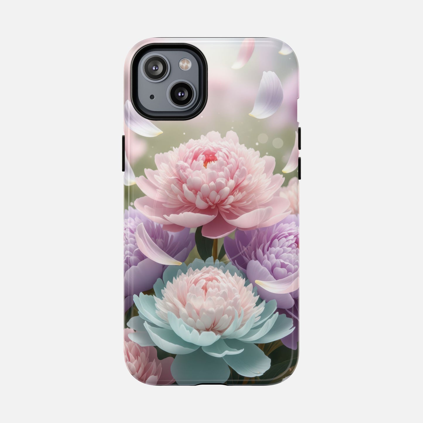 Floral Peony Tough Magnetic Phone Case — Pastel Peony Garden Protective Cover iPhone 14 Plus Glossy Phone Case