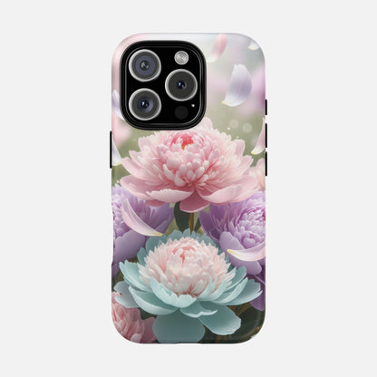 Floral Peony Tough Magnetic Phone Case — Pastel Peony Garden Protective Cover iPhone 16 Pro Matte Phone Case