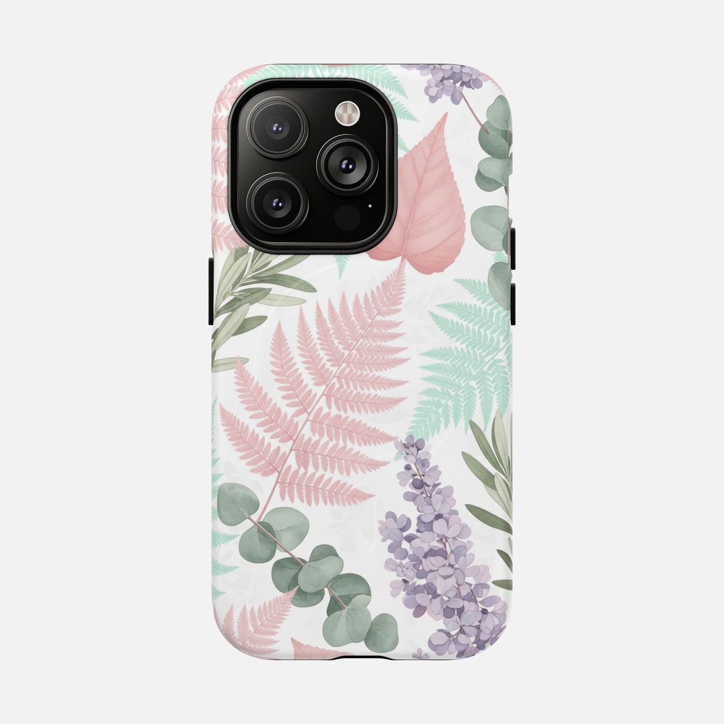 Floral Fern Tough Magnetic Phone Case — Pastel Leaves Protective Cover iPhone 14 Pro Matte Phone Case