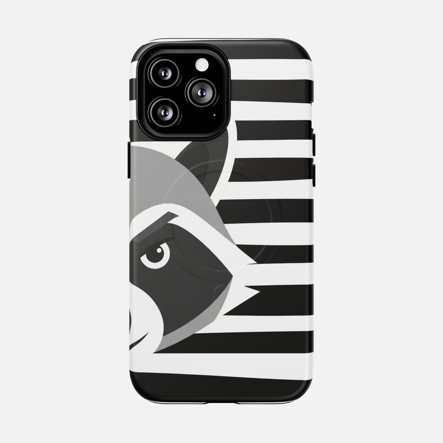 Raccoon Stripe Black & White Animal Design iPhone Case — Tough Magnetic | MagSafe Compatible