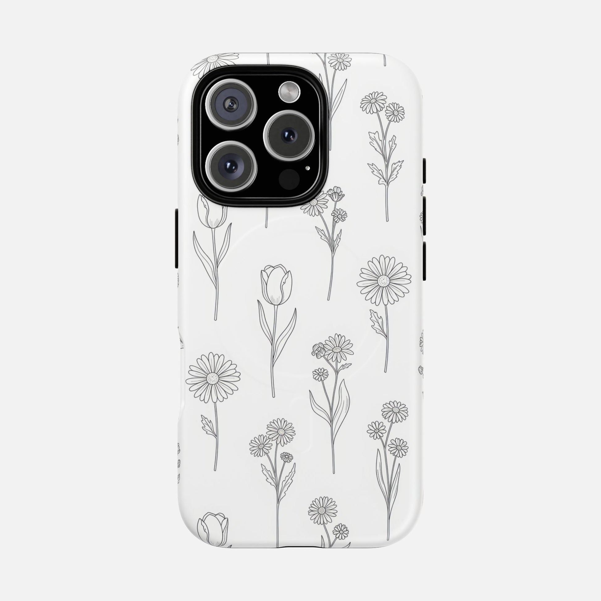 Floral Sketch Tough Magnetic Phone Case — Minimal Black Line Flower Design iPhone 16 Pro Matte Phone Case