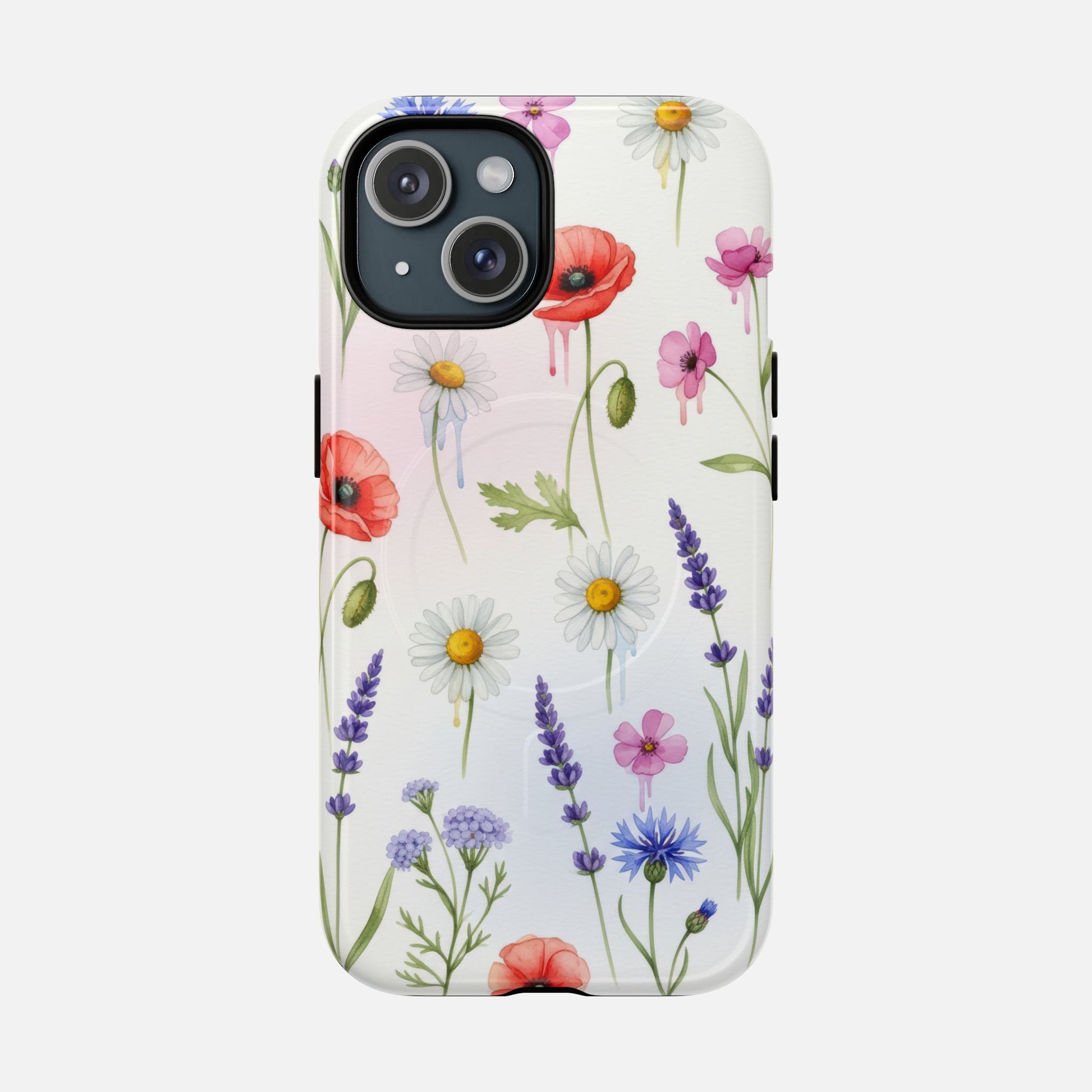 Floral Wildflower Tough Magnetic Phone Case — Poppies, Daisies & Lavender iPhone 15 Glossy Phone Case