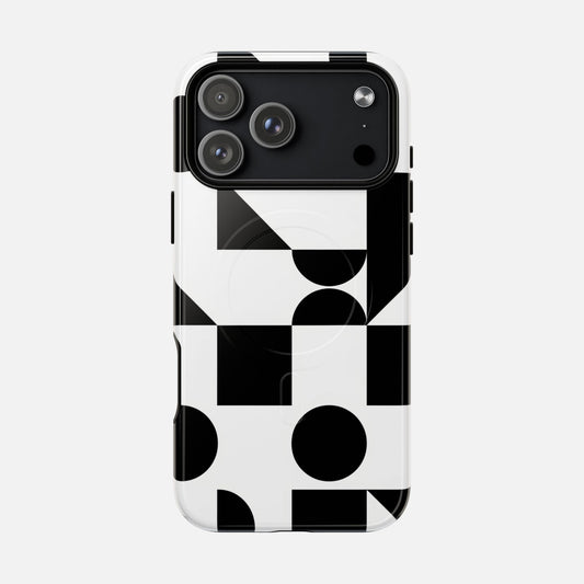 Geometric Black & White Tough Magnetic Phone Case iPhone 17 Pro Max Glossy Phone Case