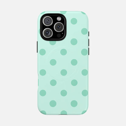Mint Polka Dot iPhone Case — Tough Magnetic | MagSafe Compatible
