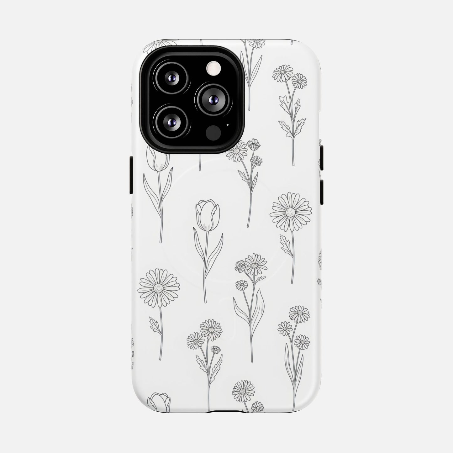 Floral Sketch Minimal Black Line Flower Design iPhone Case — Tough Magnetic | MagSafe Compatible