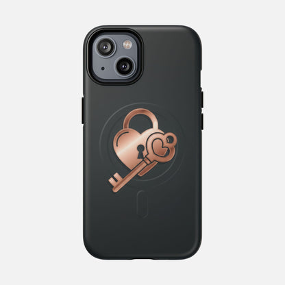 Rose Gold Lock & Key Design iPhone Case — Tough Magnetic | MagSafe Compatible