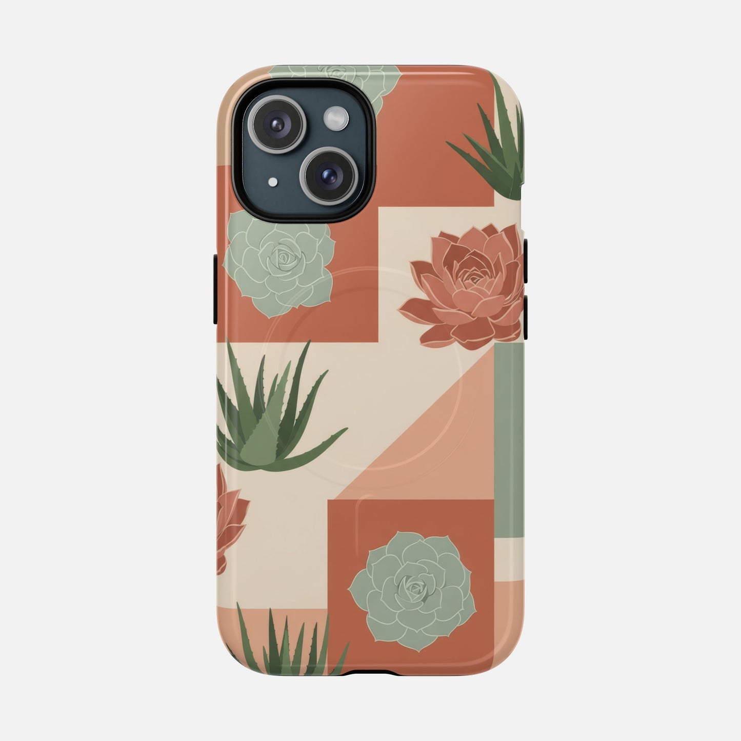 Succulent Pattern Tough Magnetic Phone Case iPhone 15 Glossy Phone Case