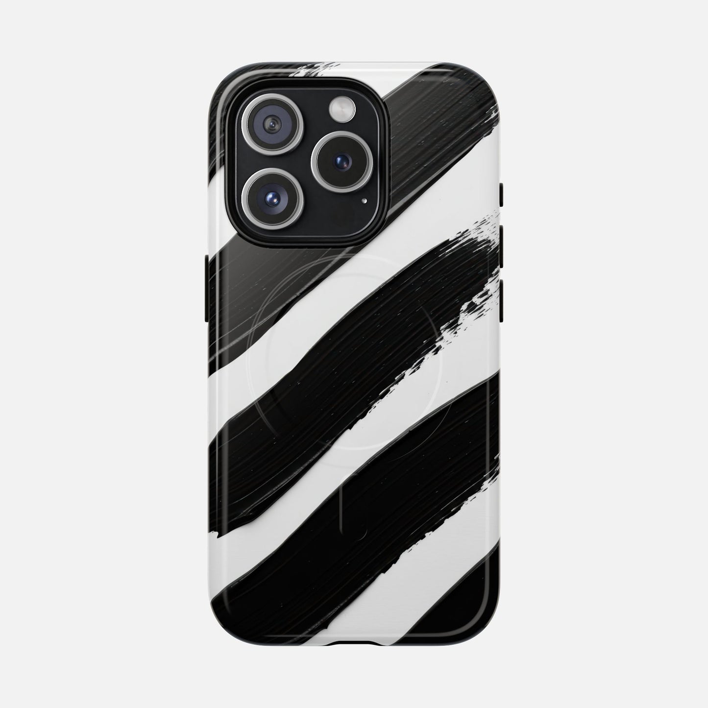 Abstract Black Brushstroke Magnetic Phone Case iPhone 15 Pro Glossy Phone Case
