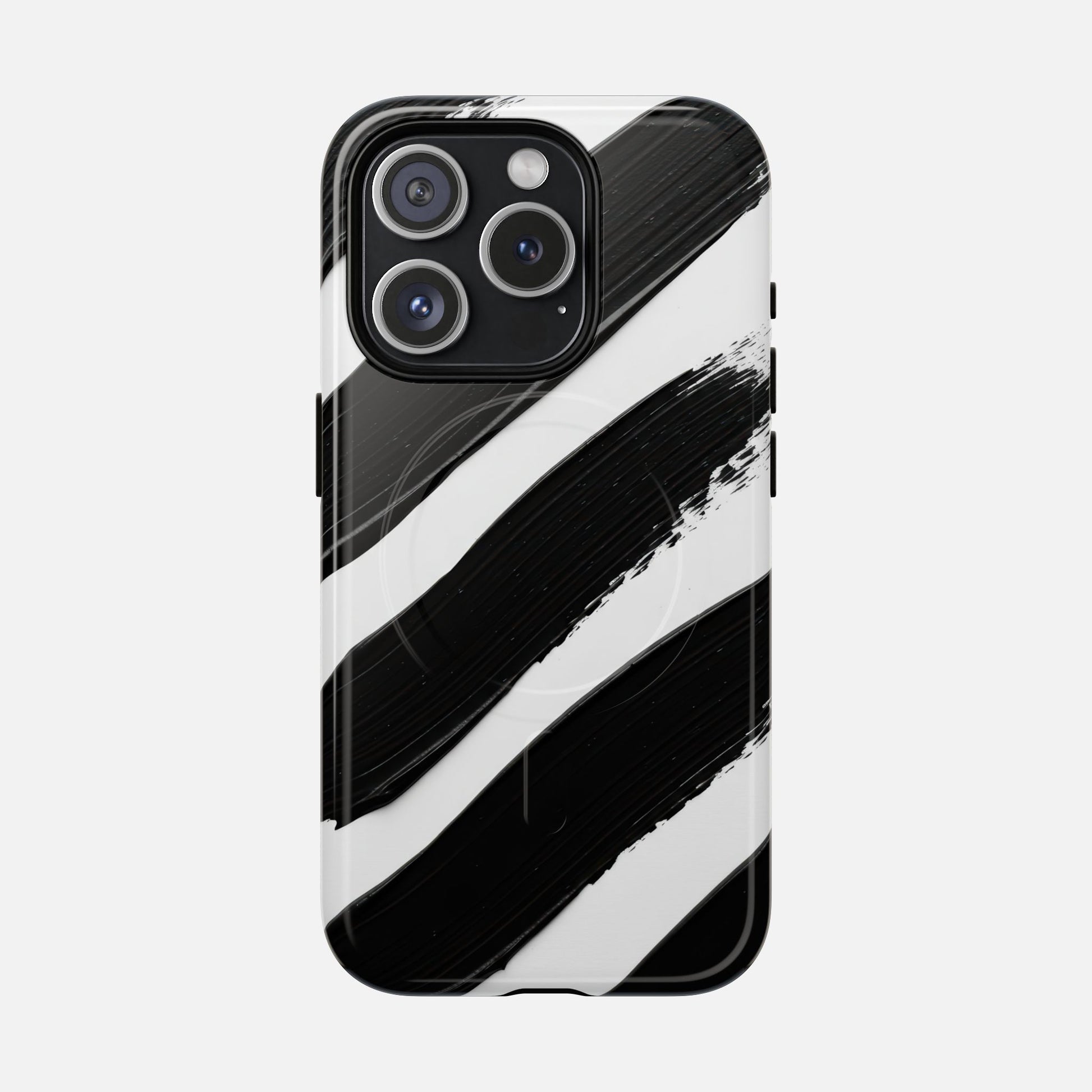 Abstract Black Brushstroke Magnetic Phone Case iPhone 15 Pro Glossy Phone Case