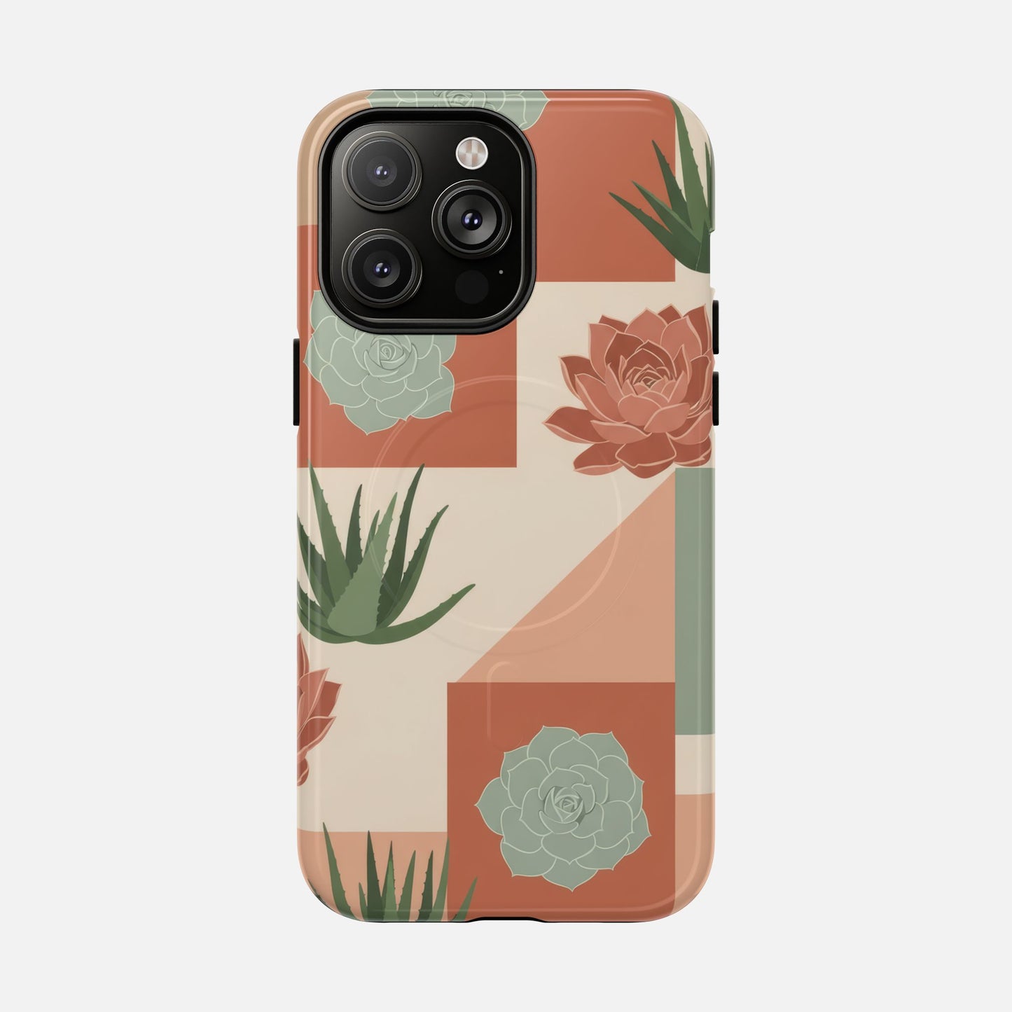 Succulent Pattern Tough Magnetic Phone Case iPhone 14 Pro Max Glossy Phone Case