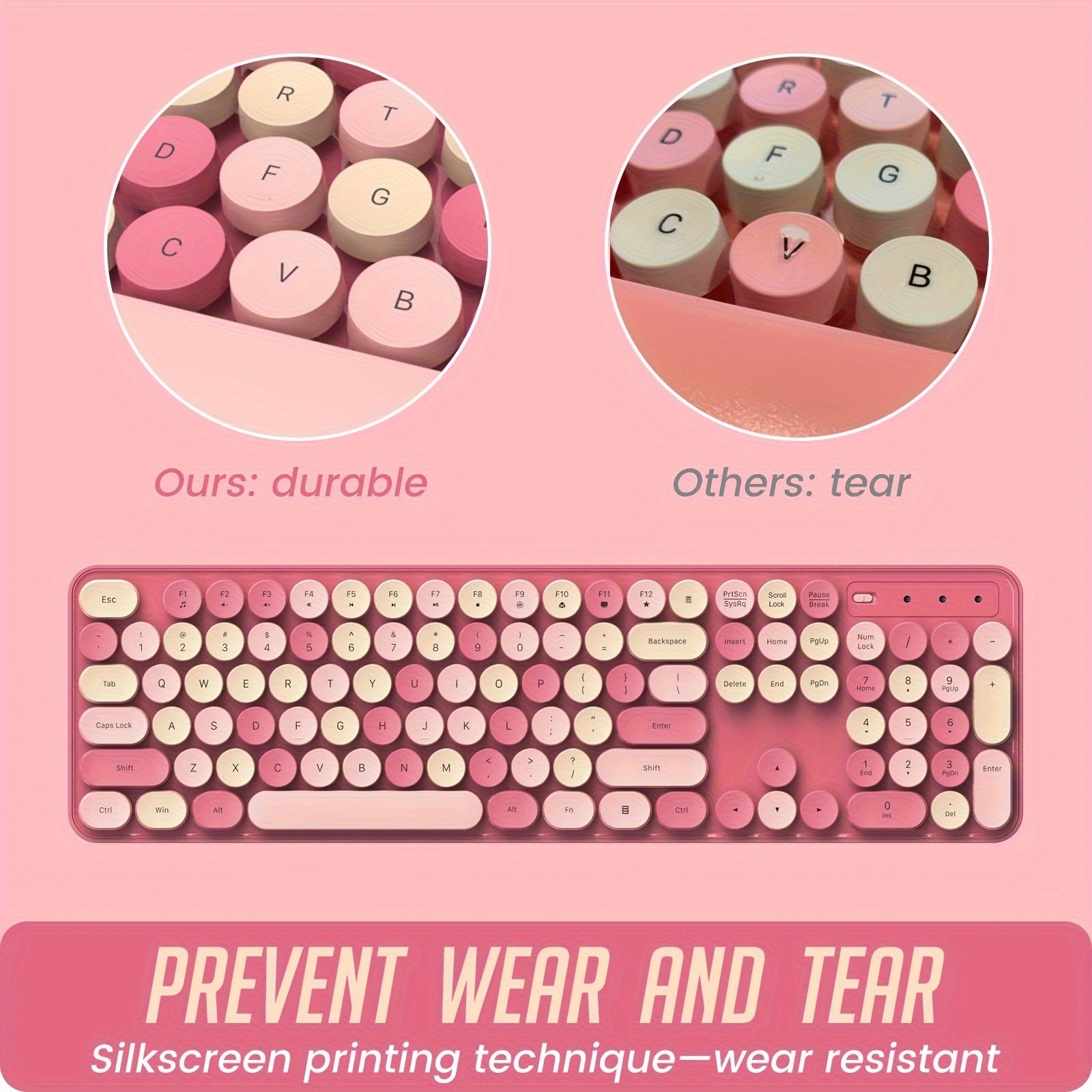 Colorful Wireless Keyboard and Mouse Combo - Silent, Full-Sized Typewriter Design with Round Keycap - Zaidni Store