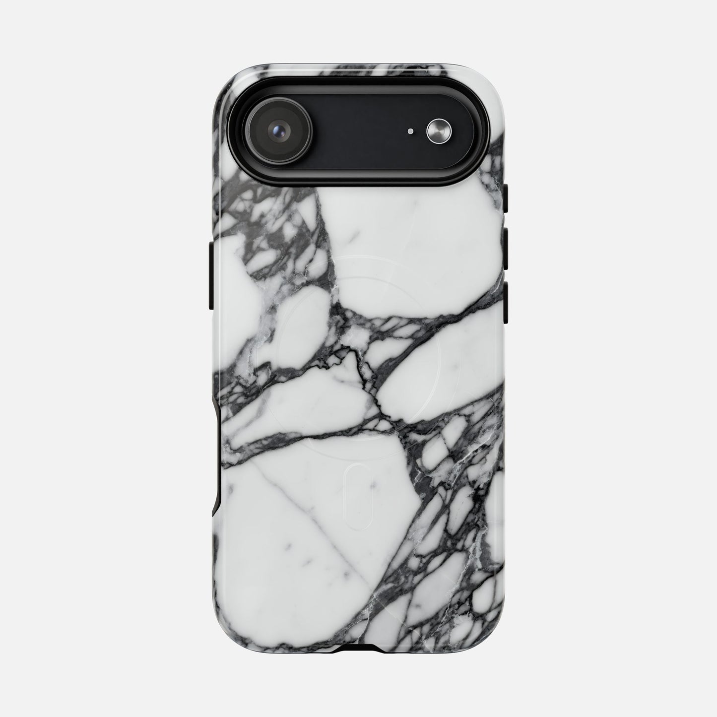 White marble pattern phone case with black veining, modern and stylish design