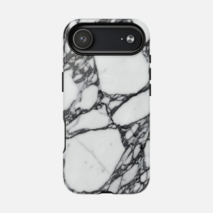 White marble pattern phone case with black veining, modern and stylish design
