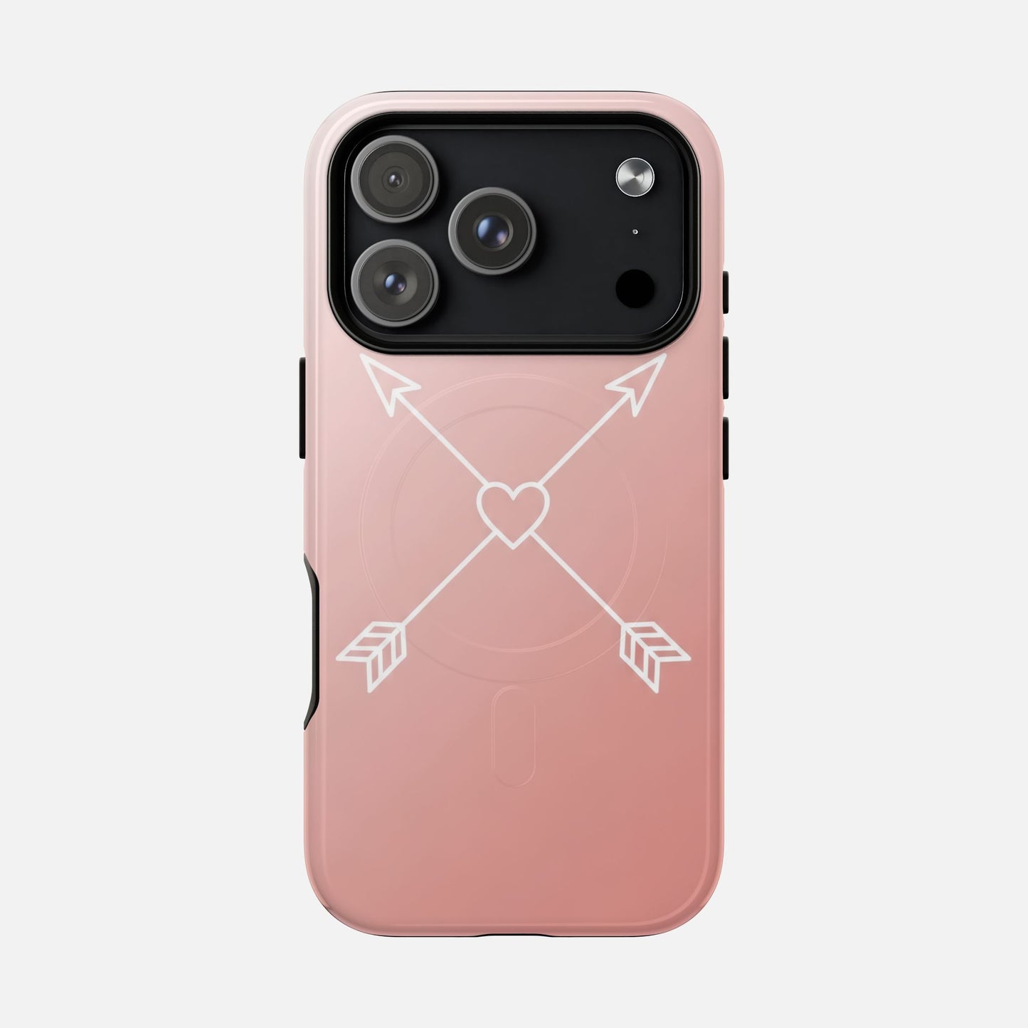 Rose Gold & Heart & Crossed Arrows Design iPhone Case — Tough Magnetic | MagSafe Compatible
