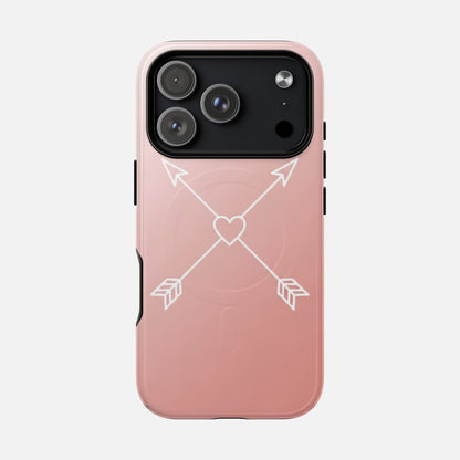 Rose Gold & Heart & Crossed Arrows Design iPhone Case — Tough Magnetic | MagSafe Compatible