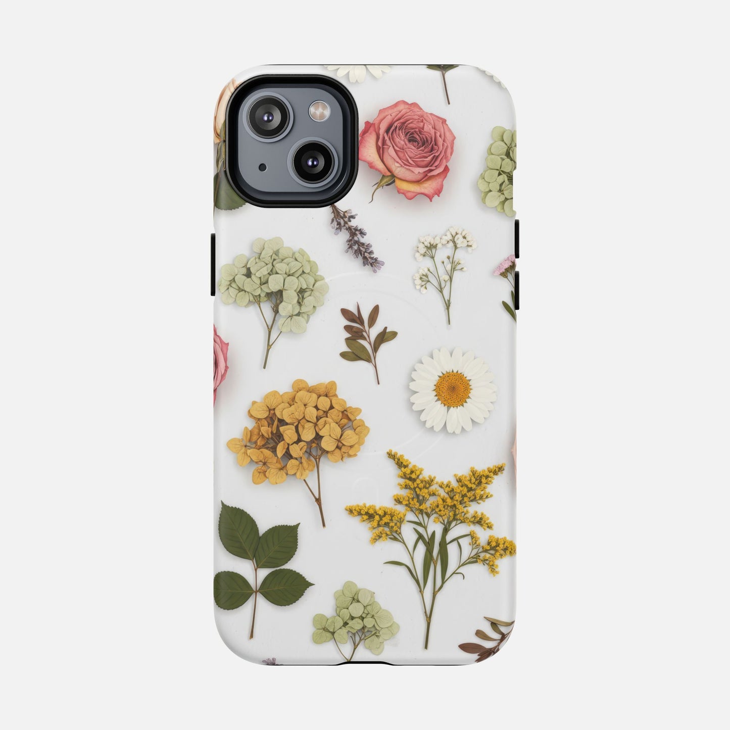 Floral Pressed Flower Tough Magnetic Phone Case — Botanical Dried Flowers Design iPhone 14 Plus Matte Phone Case