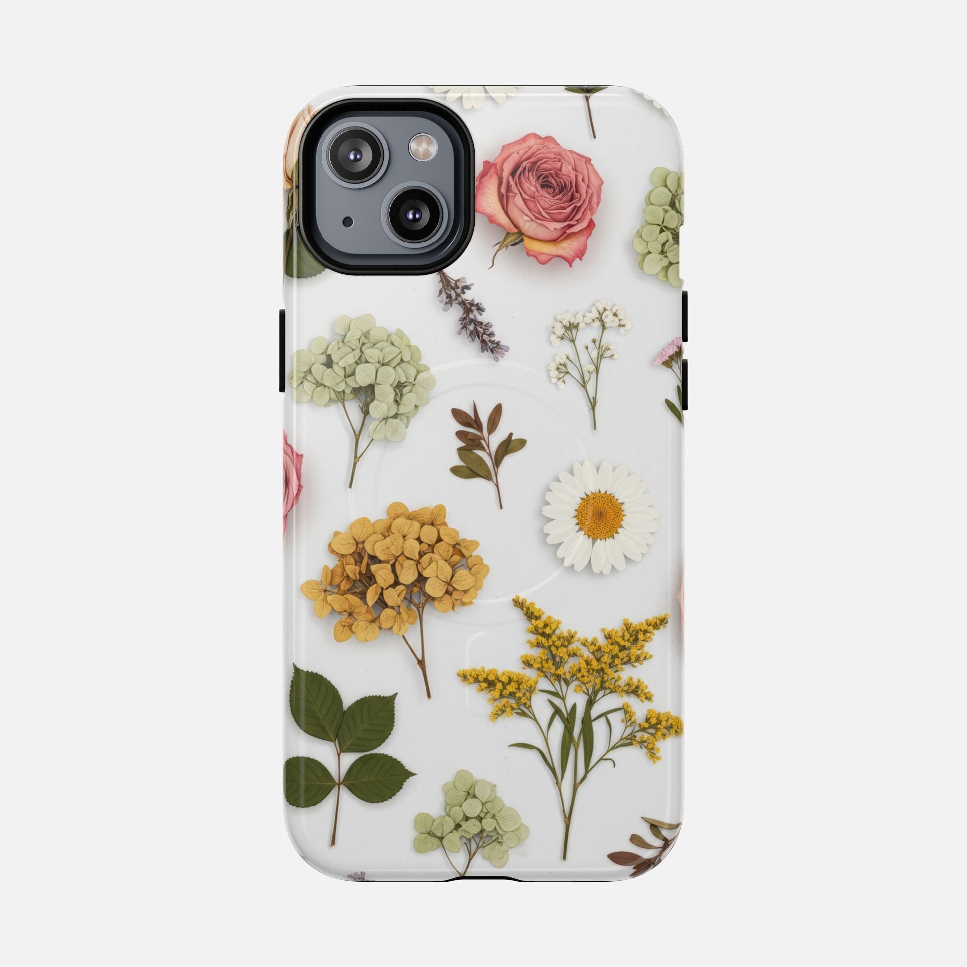 Floral Pressed Flower Tough Magnetic Phone Case — Botanical Dried Flowers Design iPhone 14 Plus Glossy Phone Case