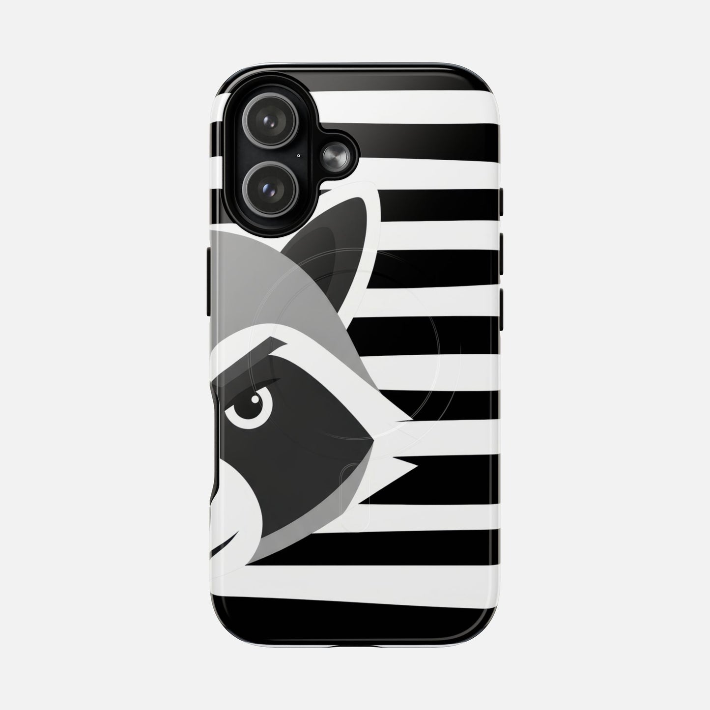 Raccoon Stripe Black & White Animal Design iPhone Case — Tough Magnetic | MagSafe Compatible