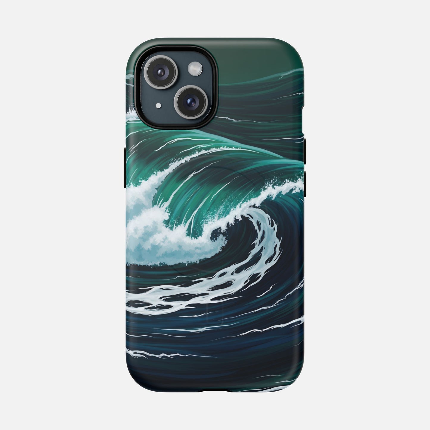 Ocean wave phone case with teal and white surf design, protective cover for iPhone
