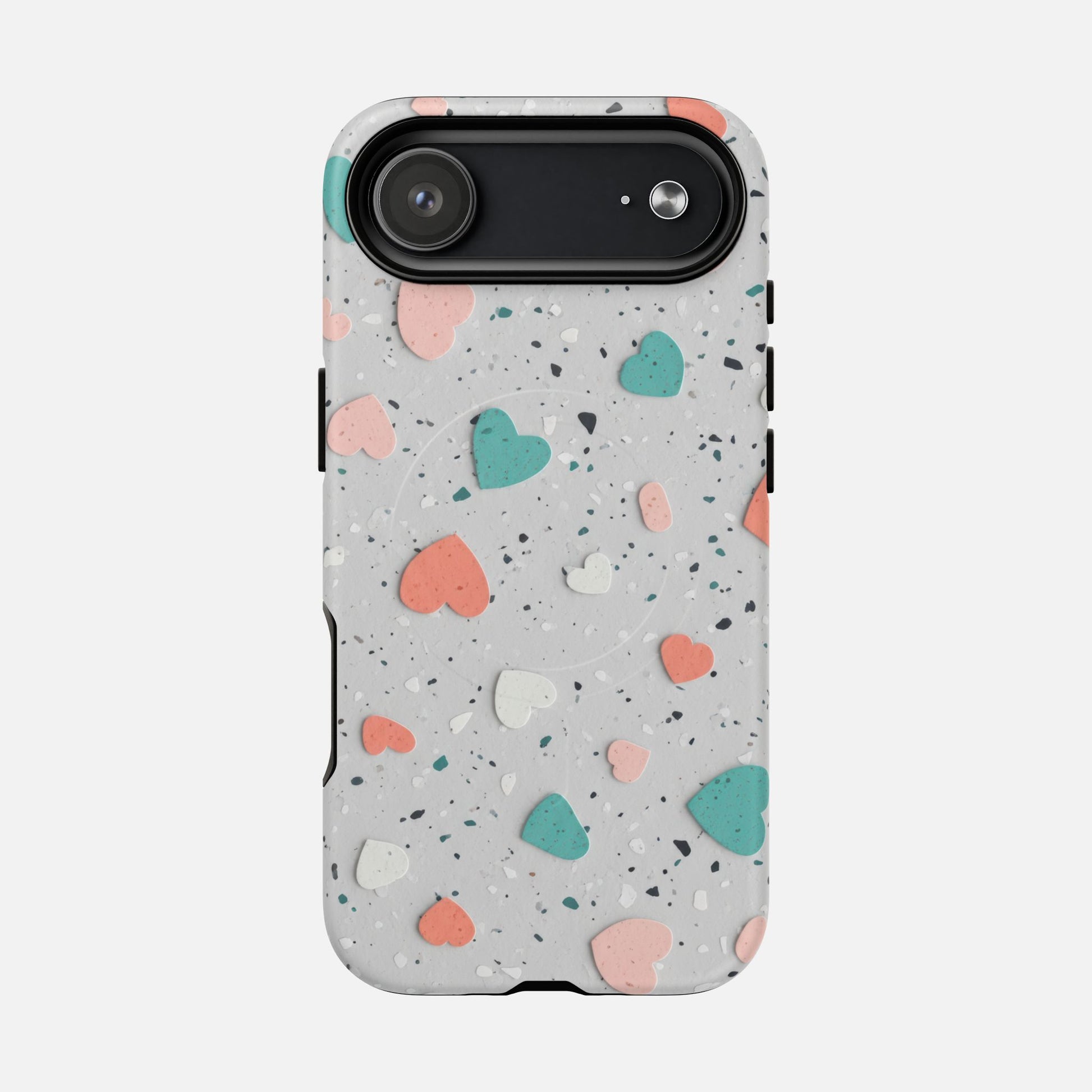 Heart Confetti Tough Magnetic Phone Case — Colorful Terrazzo Love Design iPhone 17 Air Matte Phone Case