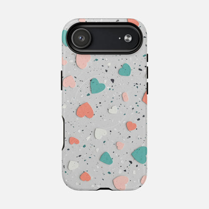 Heart Confetti Tough Magnetic Phone Case — Colorful Terrazzo Love Design iPhone 17 Air Matte Phone Case