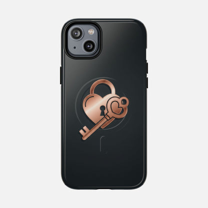 Rose Gold Lock & Key Design iPhone Case — Tough Magnetic | MagSafe Compatible