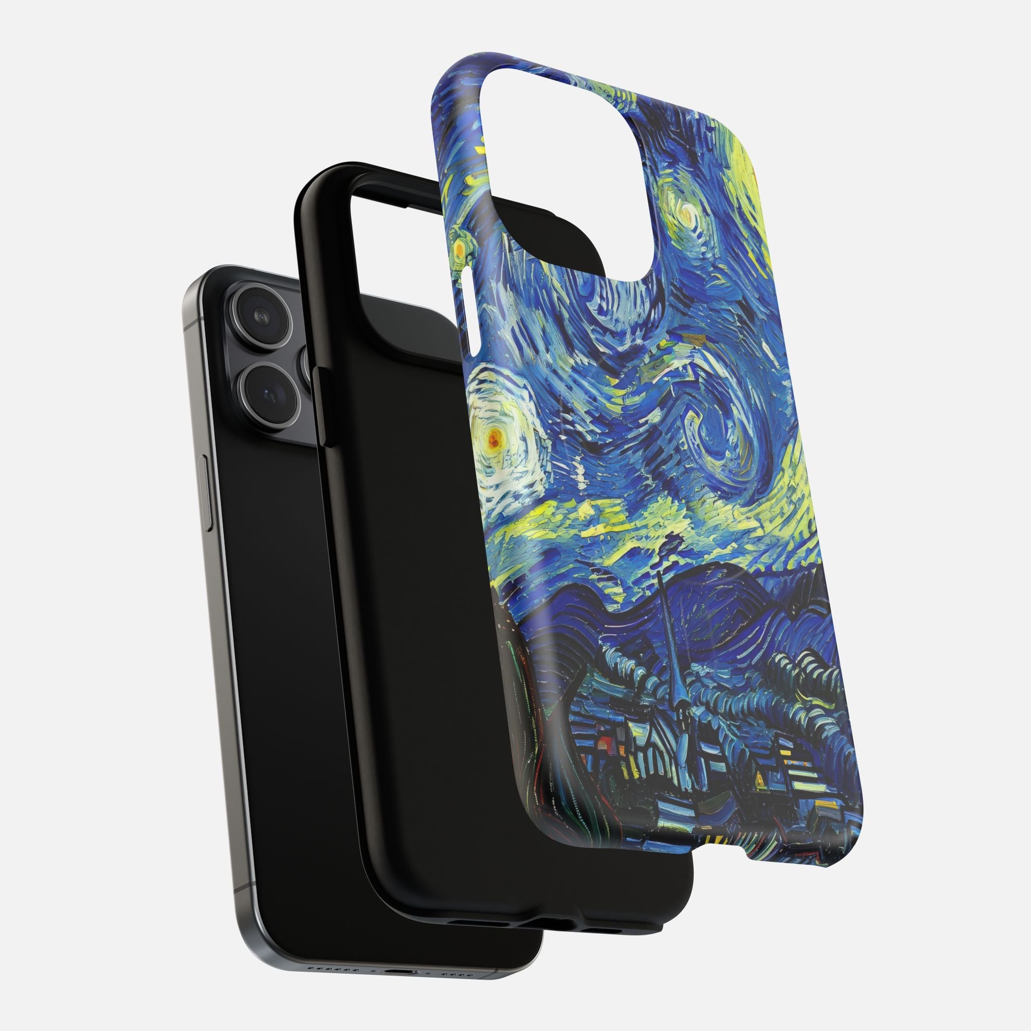Starry Night iPhone case with Van Gogh art print, creative phone protection design