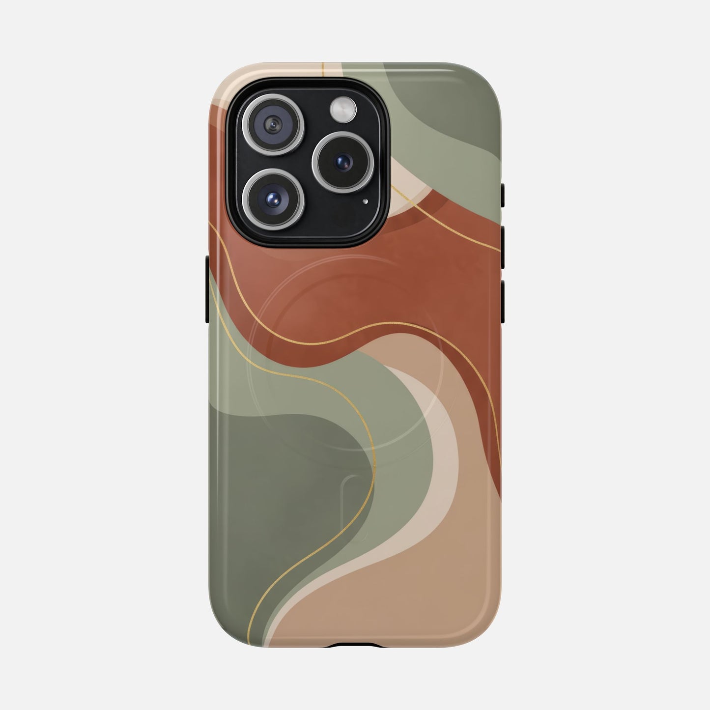 iPhone case with abstract wavy design in earthy tones, modern phone protection