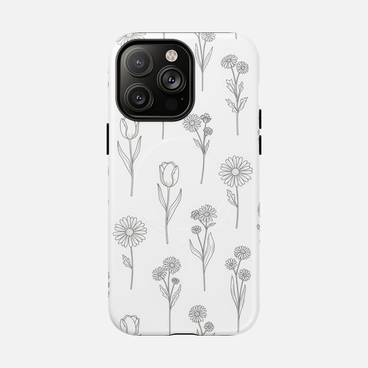 Floral Sketch Minimal Black Line Flower Design iPhone Case — Tough Magnetic | MagSafe Compatible