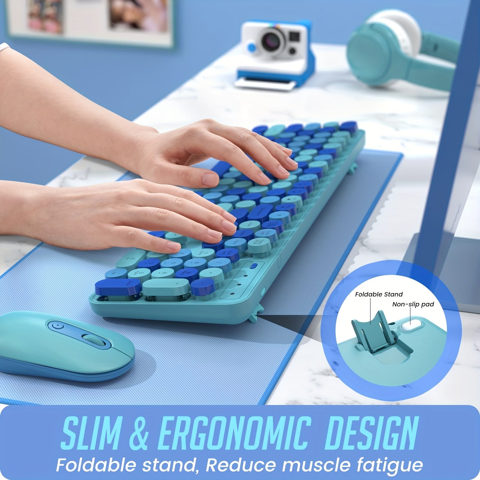 Colorful Wireless Keyboard and Mouse Combo - Silent, Full-Sized Typewriter Design with Round Keycap - Zaidni Store