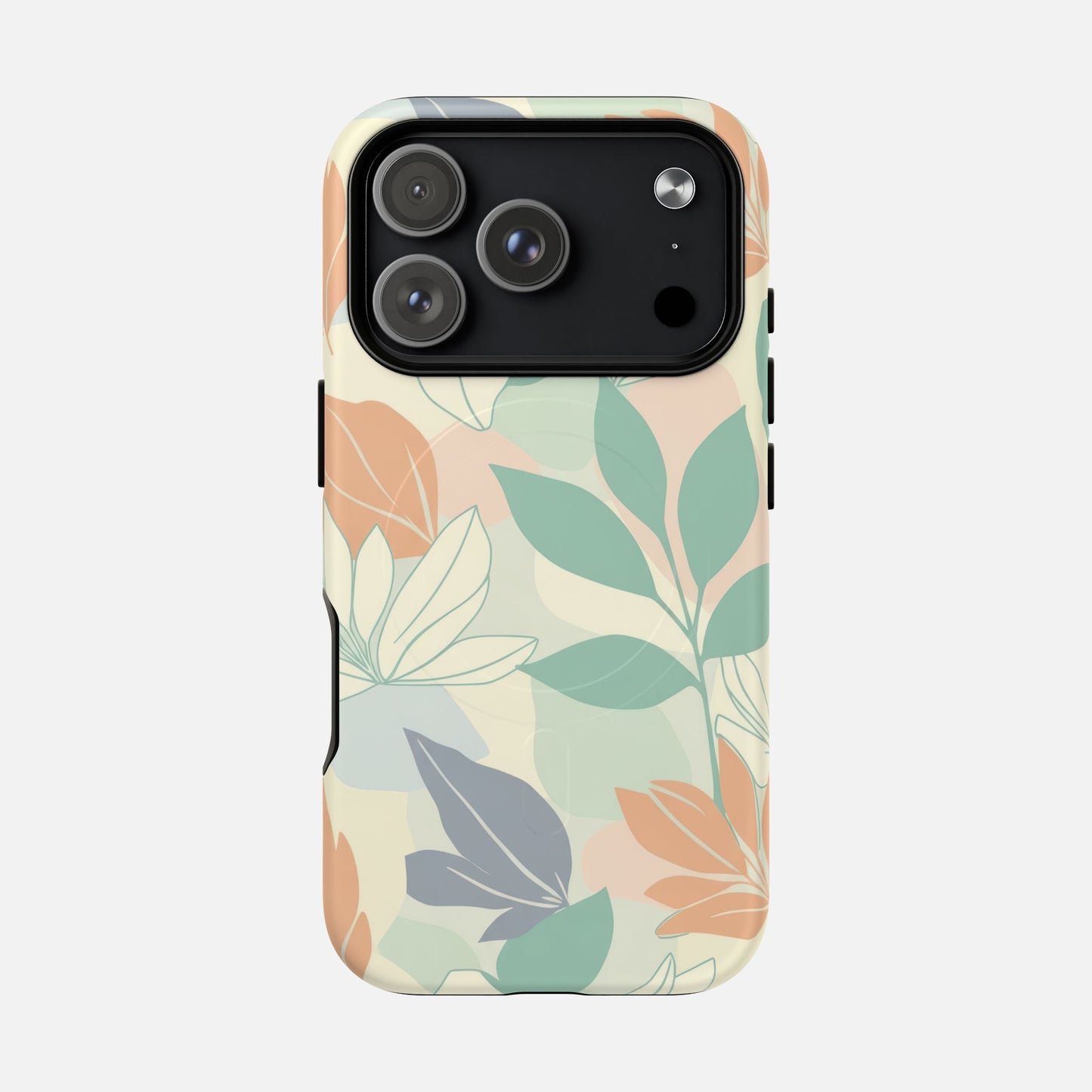 Floral Pastel With Soft Green & Peach Botanical Design iPhone Case — Tough Magnetic | MagSafe Compatible