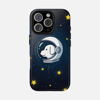 Astronaut Dog Magnetic Phone Case — Cute Space Puppy iPhone Cover with Stars iPhone 16 Pro Glossy Phone Case