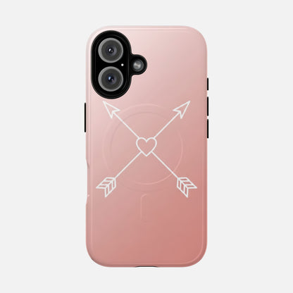 Rose Gold & Heart & Crossed Arrows Design iPhone Case — Tough Magnetic | MagSafe Compatible
