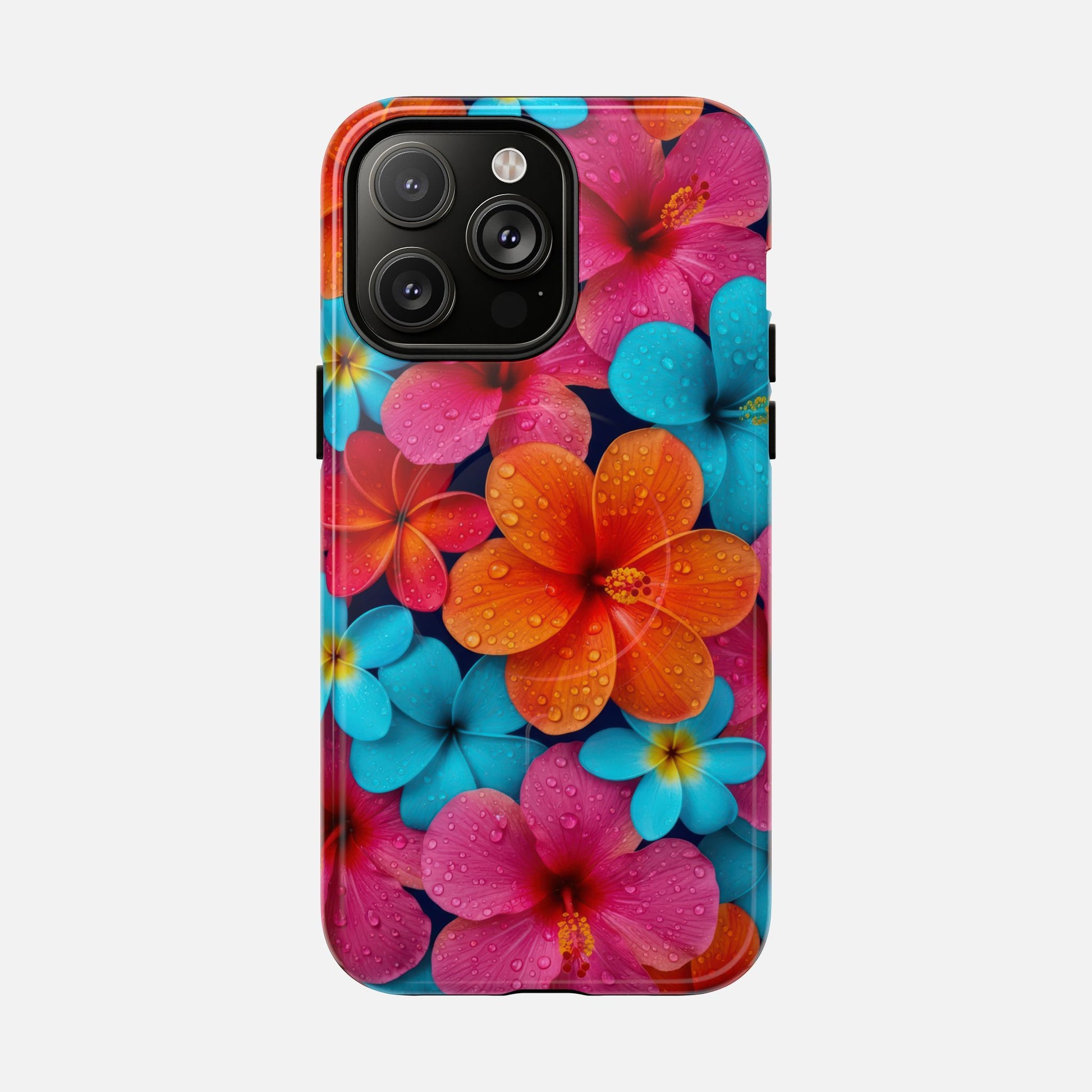 Phone Case — Colorful Tropical Plumeria Floral Magnetic Tough Case iPhone 14 Pro Max Glossy Phone Case