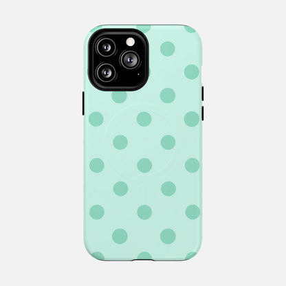 Mint Polka Dot iPhone Case — Tough Magnetic | MagSafe Compatible