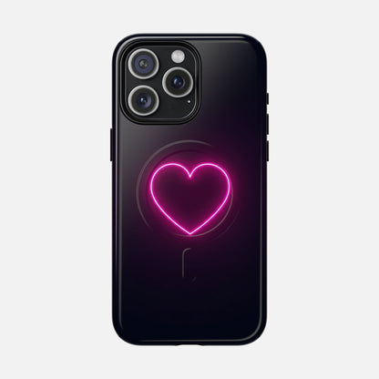 Neon Heart With Glow Pink iPhone Case — Tough Magnetic | MagSafe Compatible